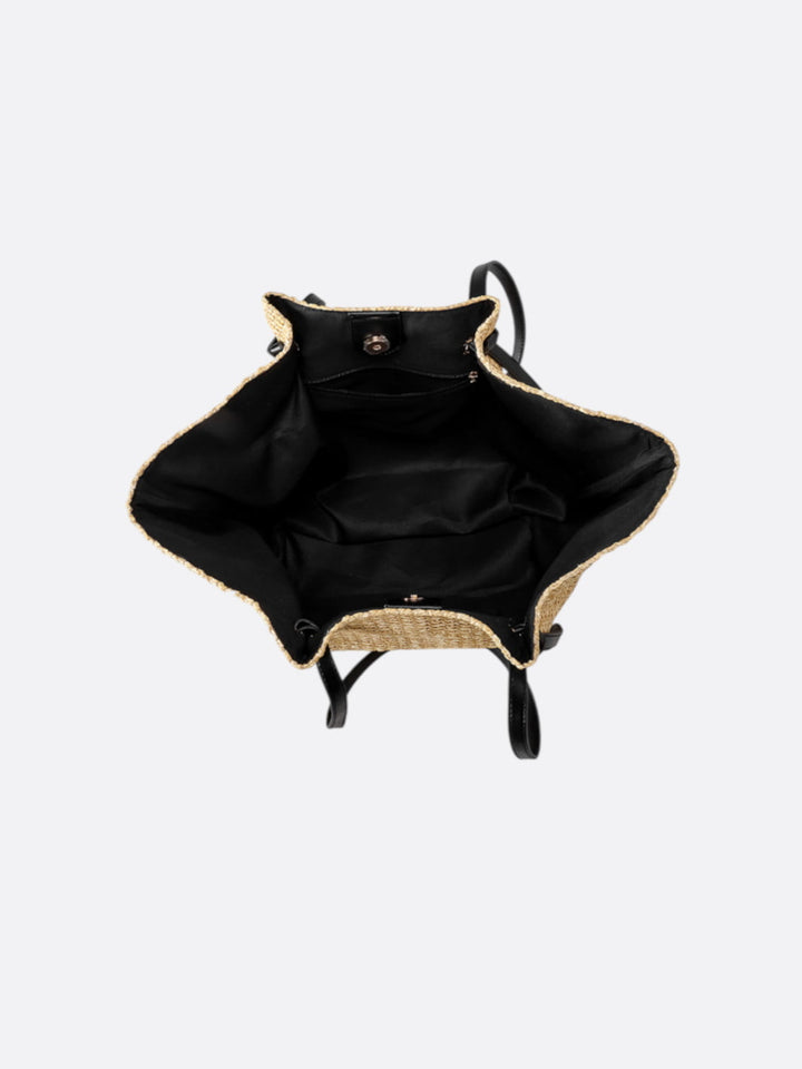 Black straw and leather bag <br>Capriano