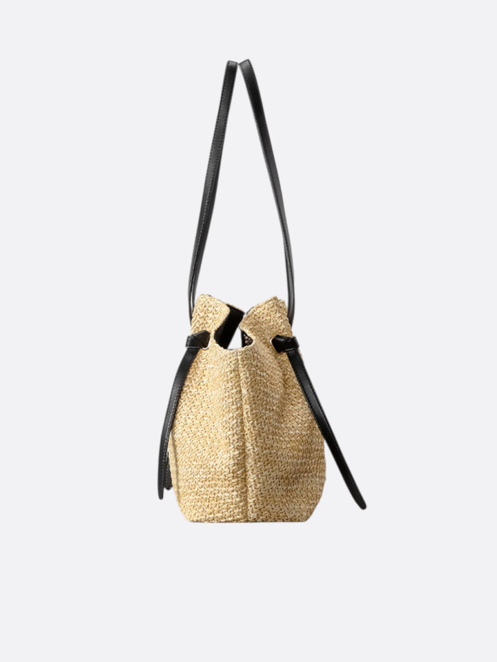 Black straw and leather bag <br>Capriano