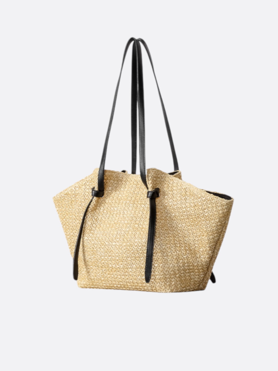 panier paille et cuir noir