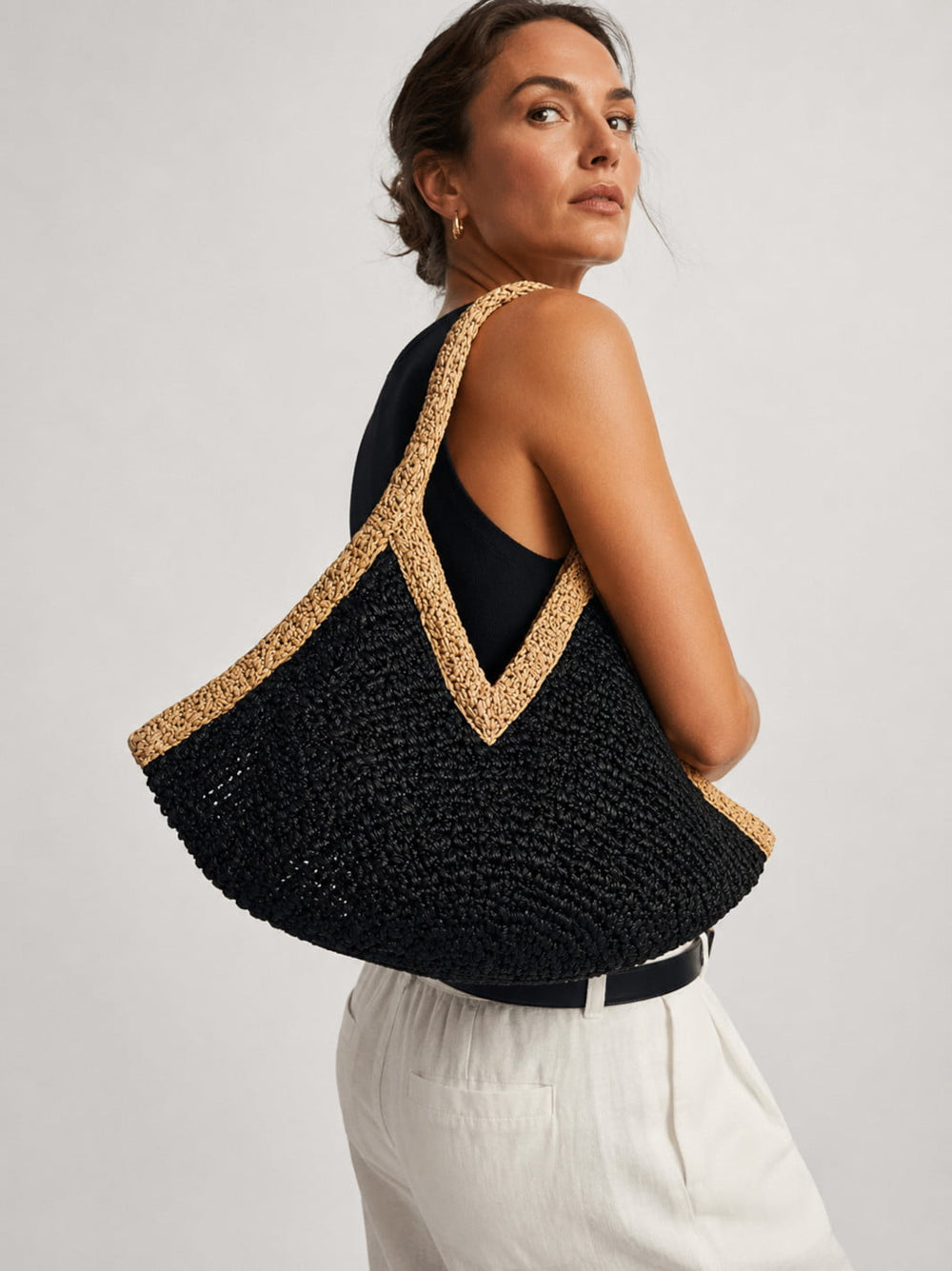 sac paille noir femme