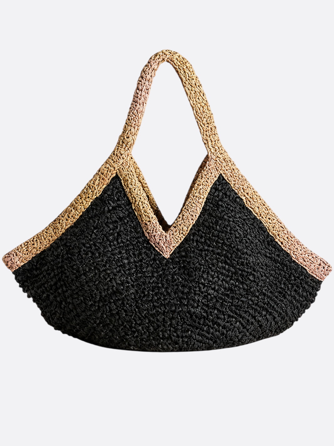 sac paille noir et beige