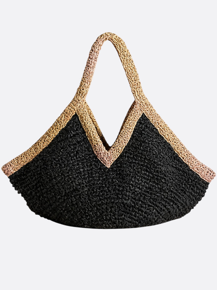 sac paille noir et beige