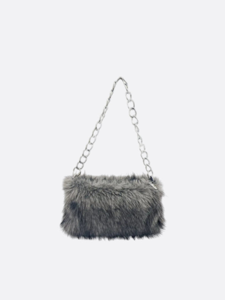 Sac épaule fausse fourrure gris