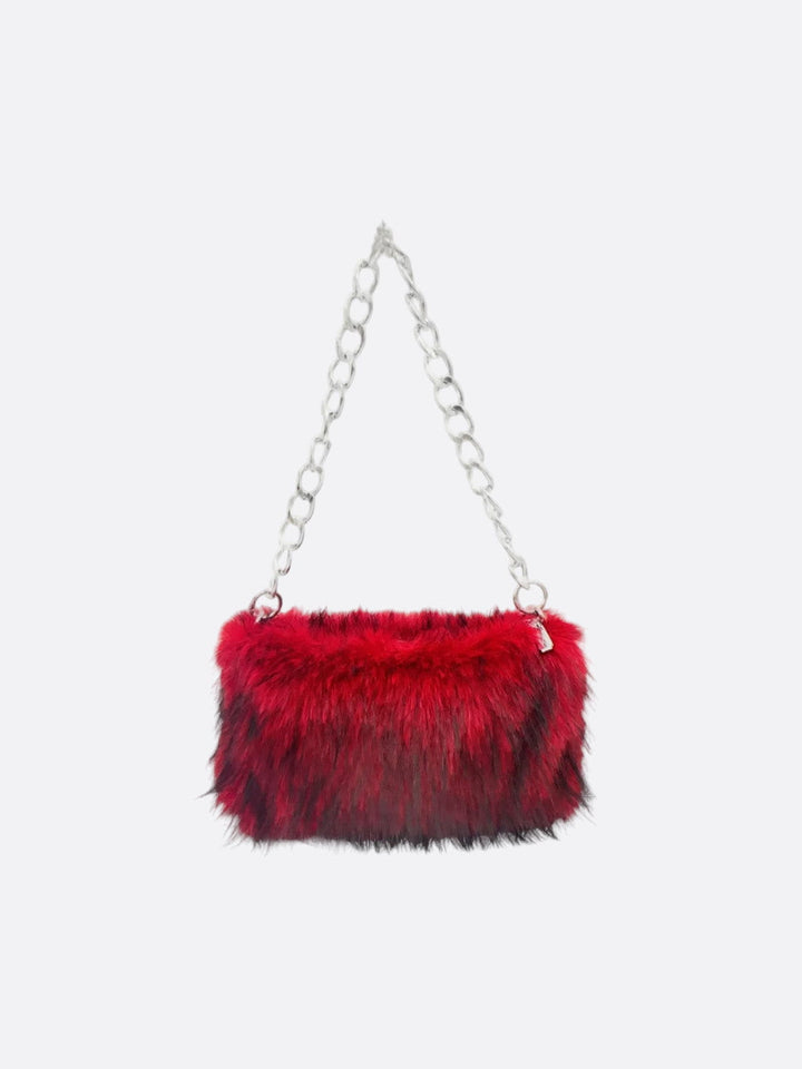 Sac épaule fausse fourrure rouge