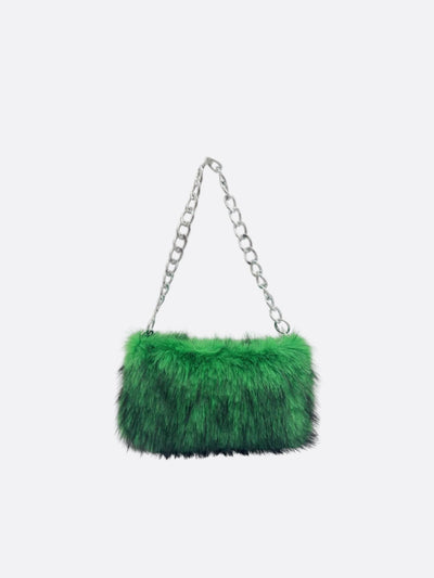 Petit Sac Bandoulière Vintage En Fausse Fourrure Marron Et Skaï - Chaîne Dorée