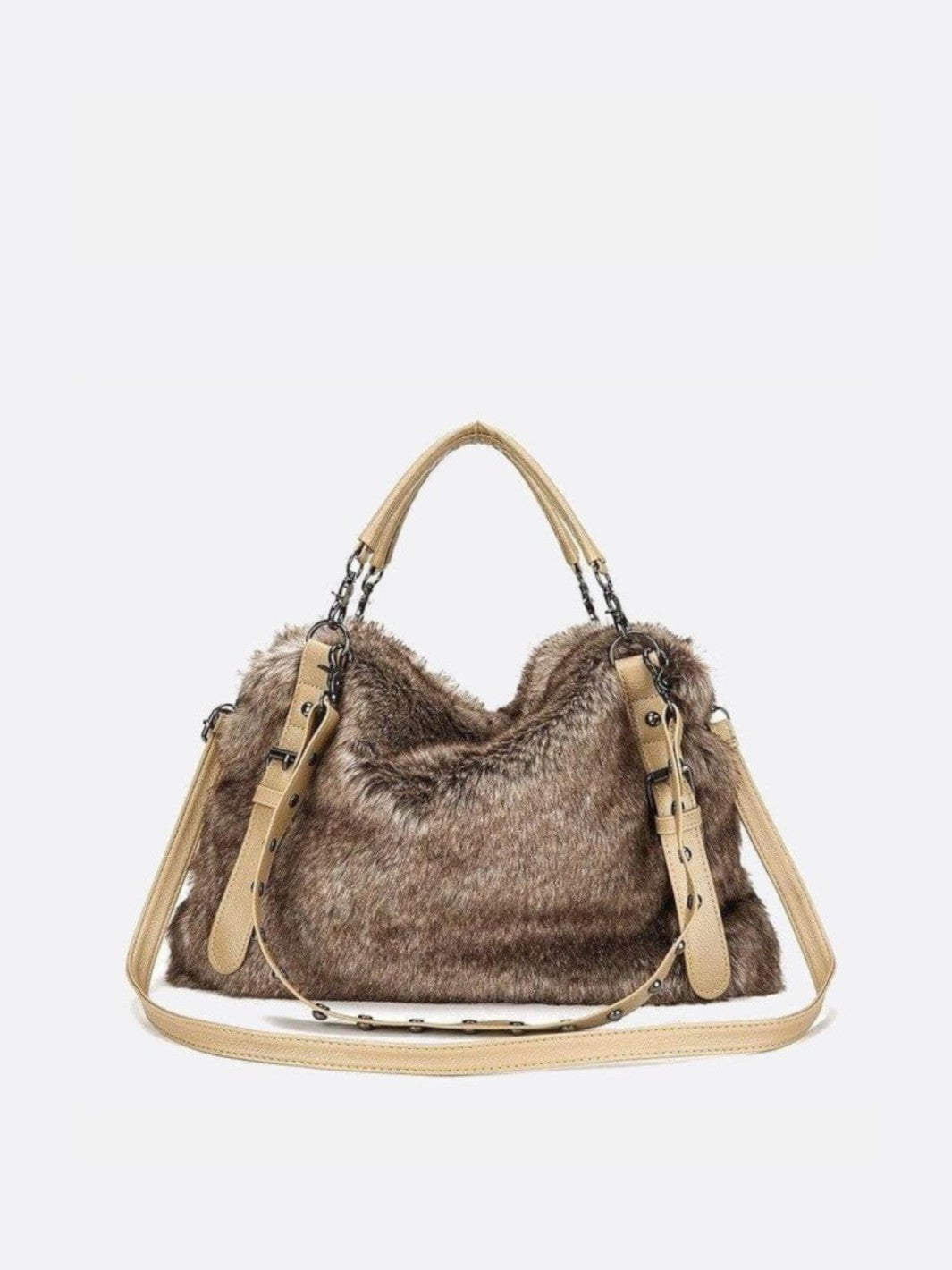 sac fausse fourrure beige