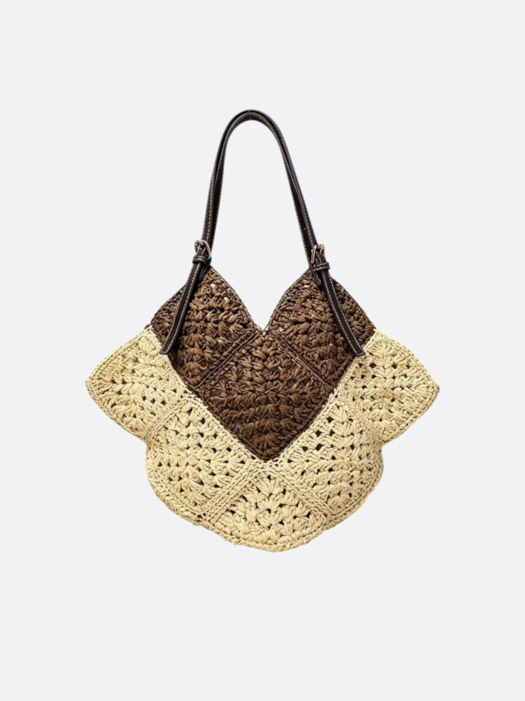 sac en paille beige et marron