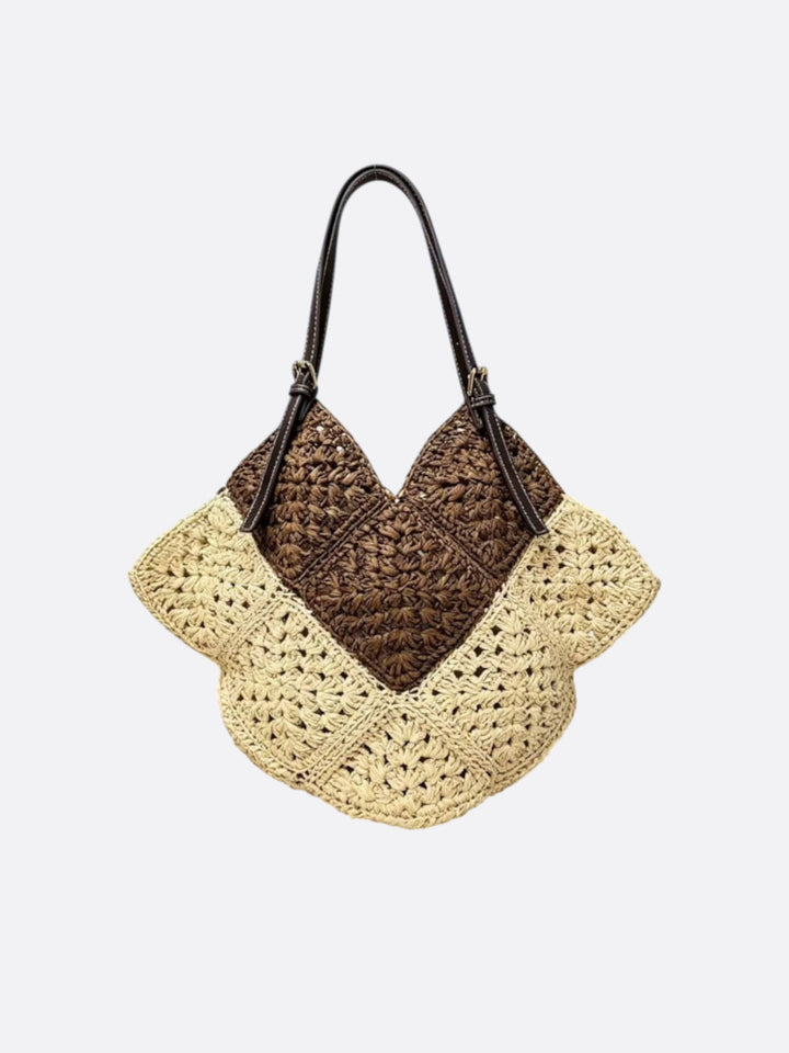 sac en paille beige et marron