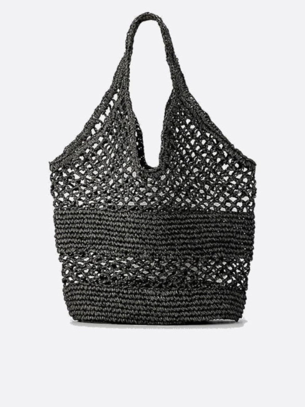 Sac fourre-tout paille crochet noir