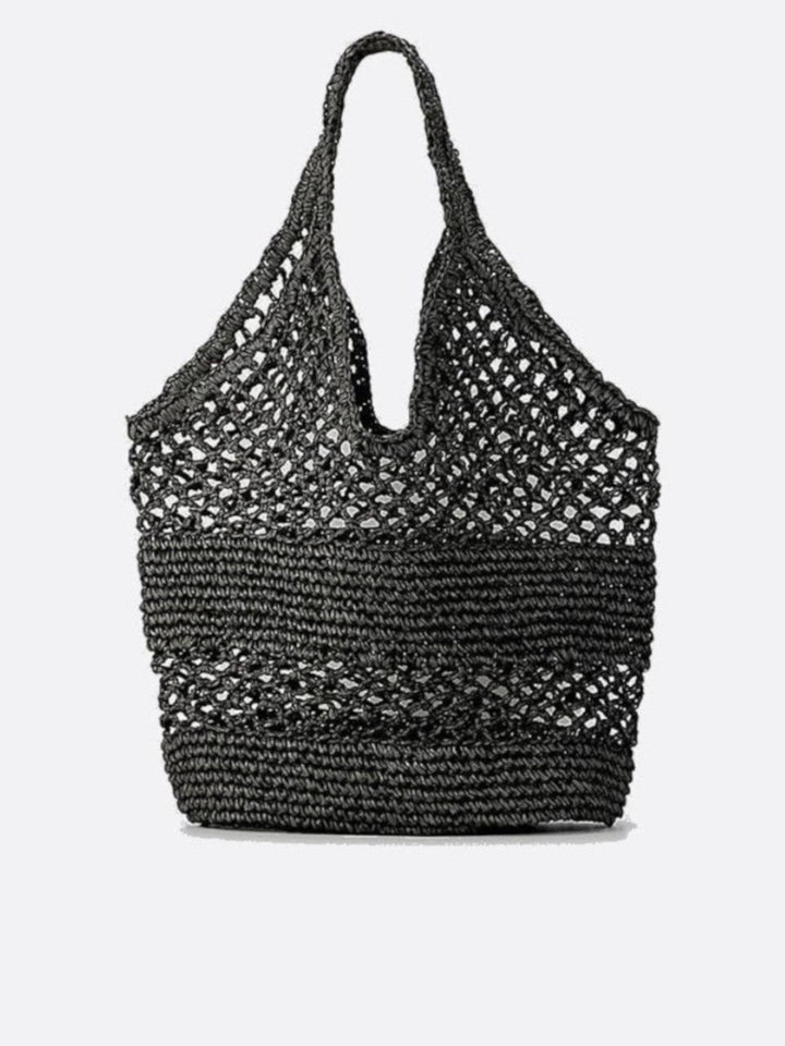 Sac fourre-tout paille crochet noir