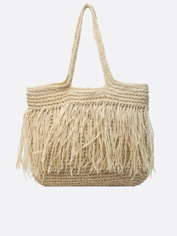 Sac beige franges raphia