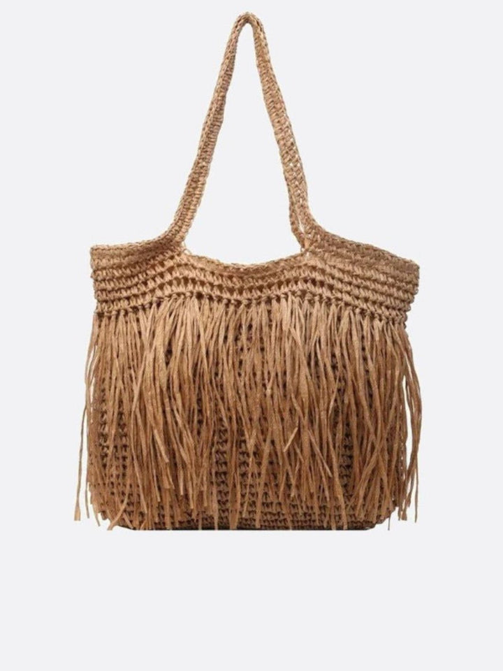 Sac marron franges raphia