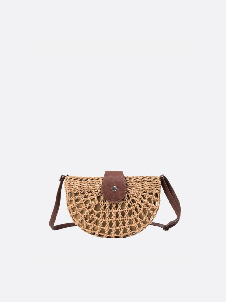 sac paille demi lune marron clair