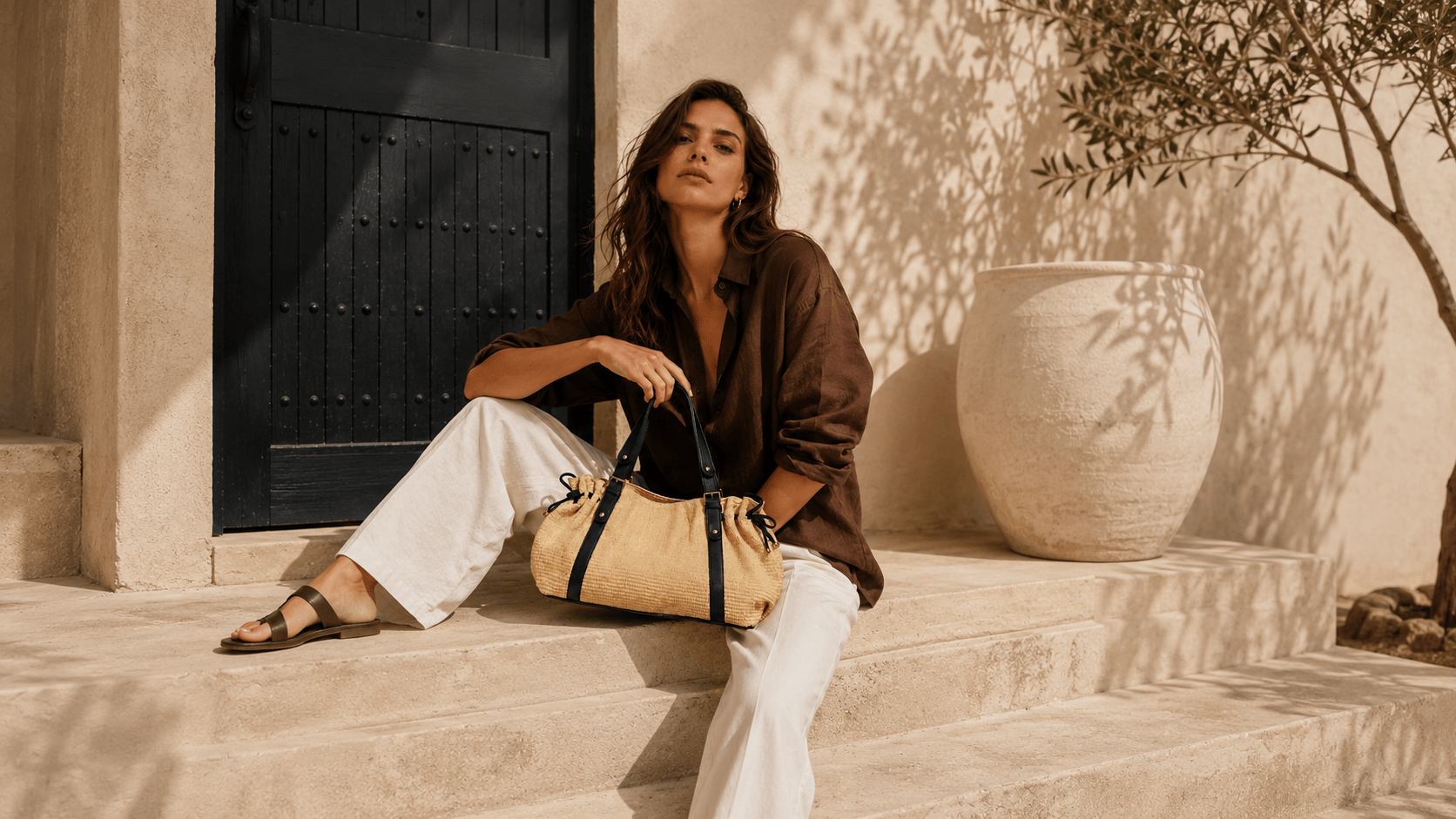 sac paille et cuir