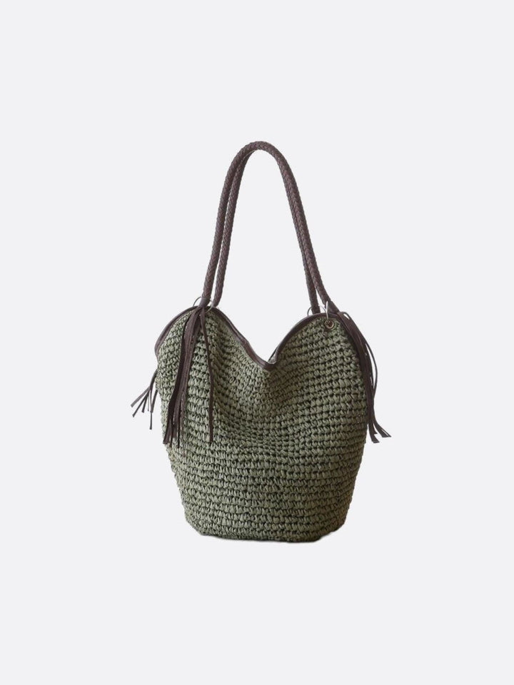 Sac paille vert foncé
