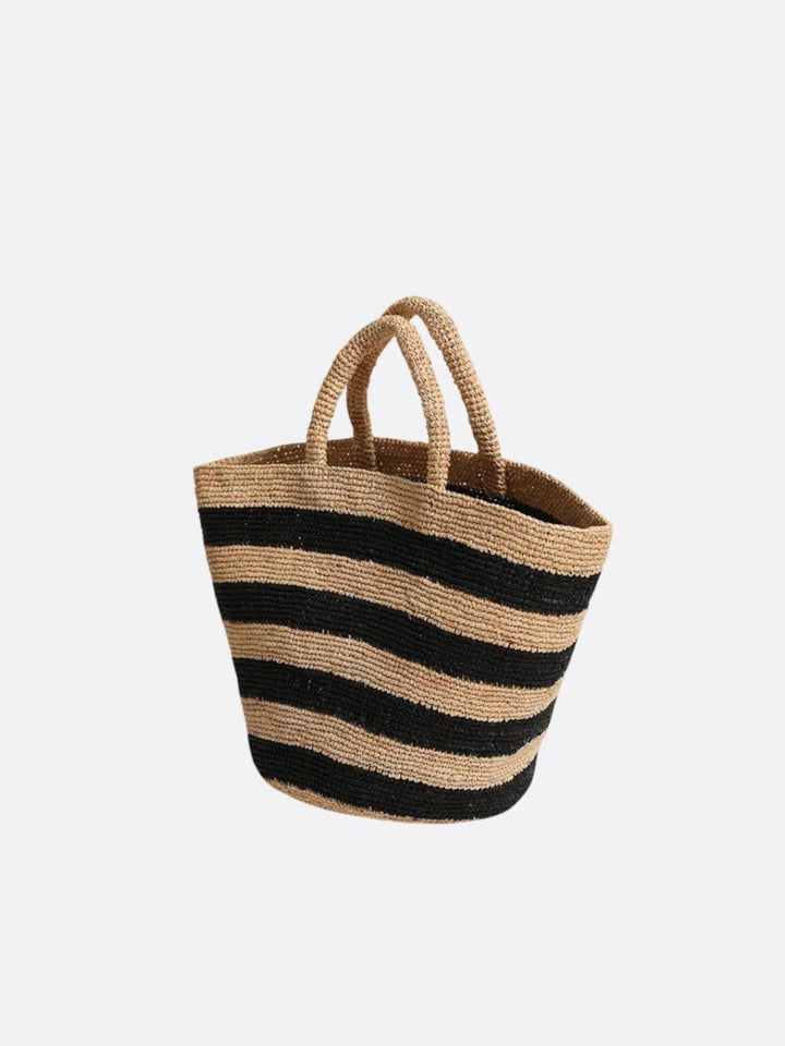 sac raphia noir et beige