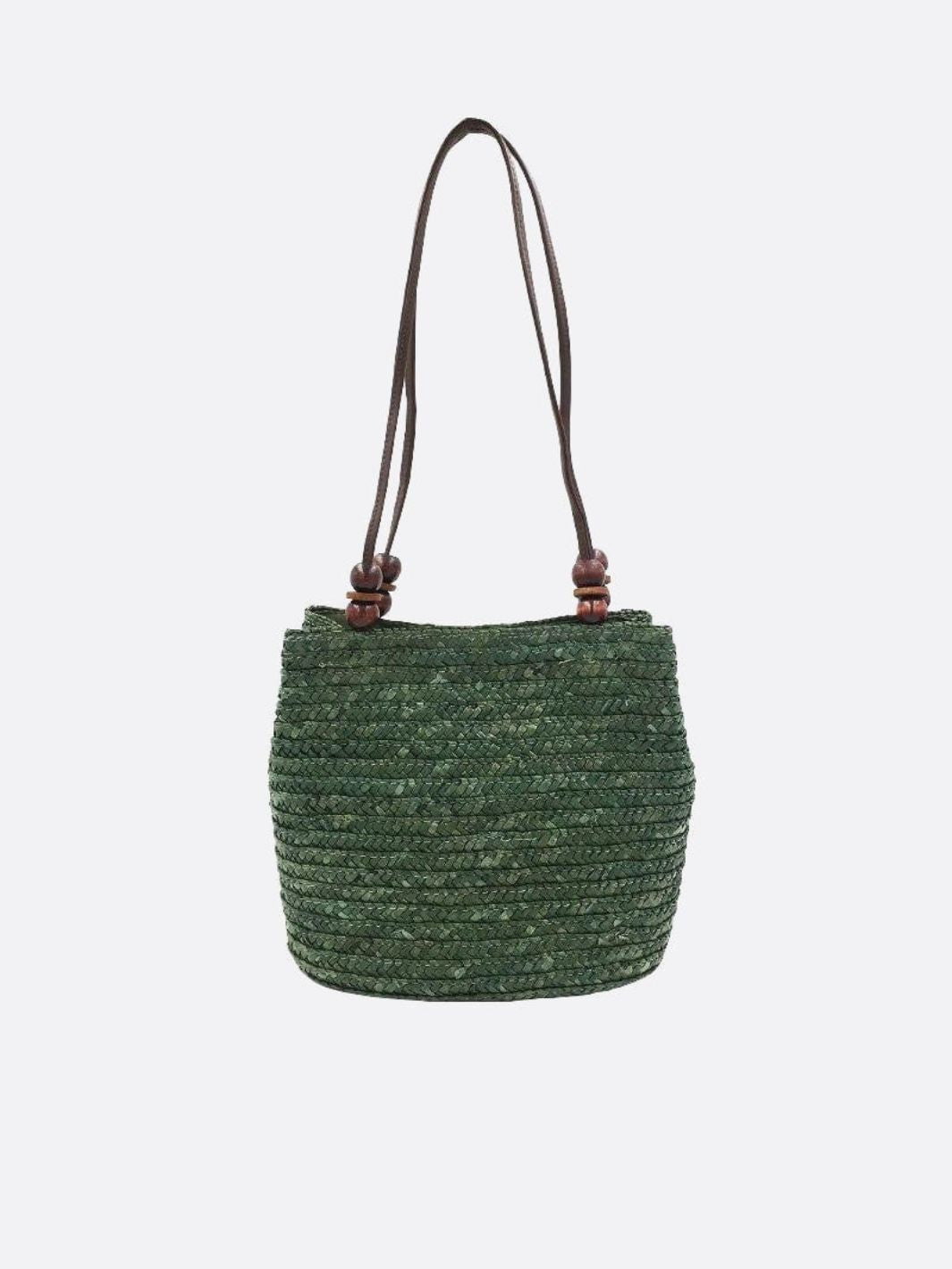 Sac porté épaule paille vert foncé
