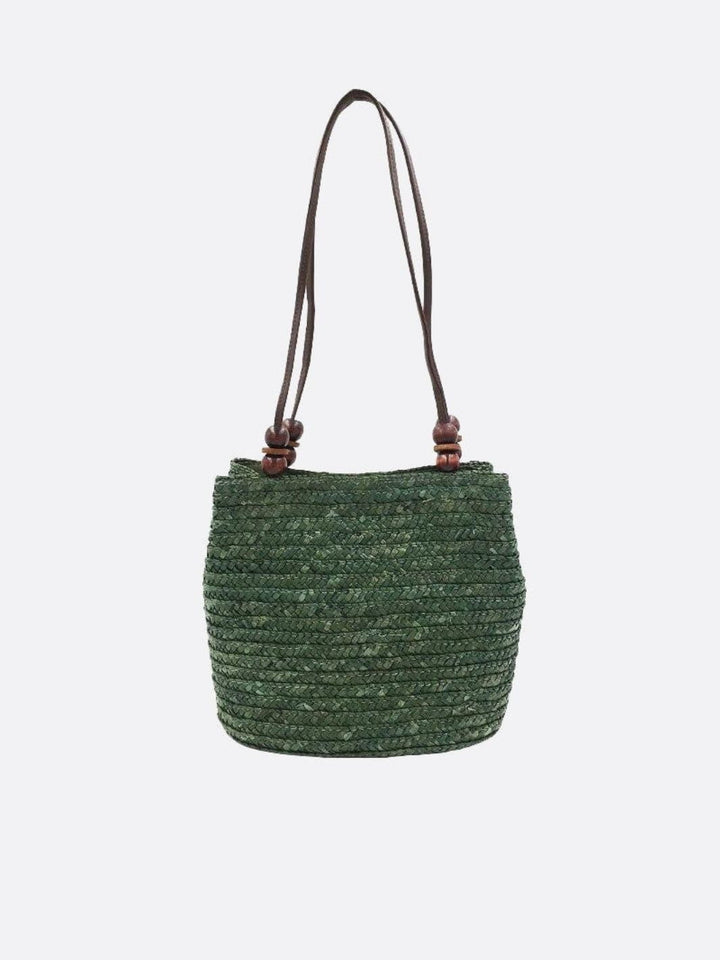 Sac porté épaule paille vert foncé