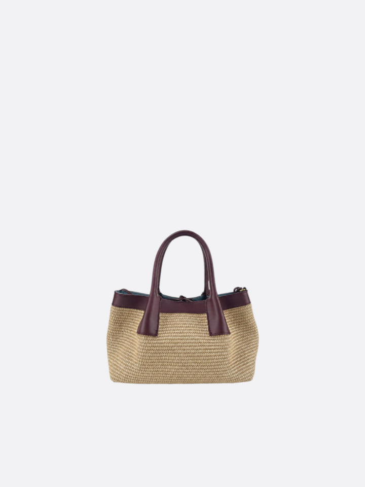 sac raphia et cuir bordeaux