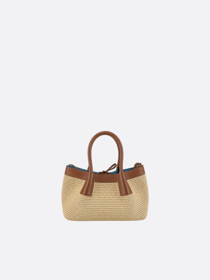 sac raphia et cuir marron