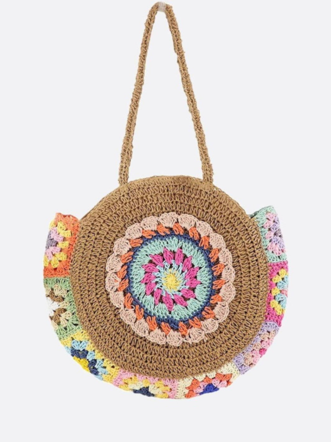 Sac rond paille marron clair