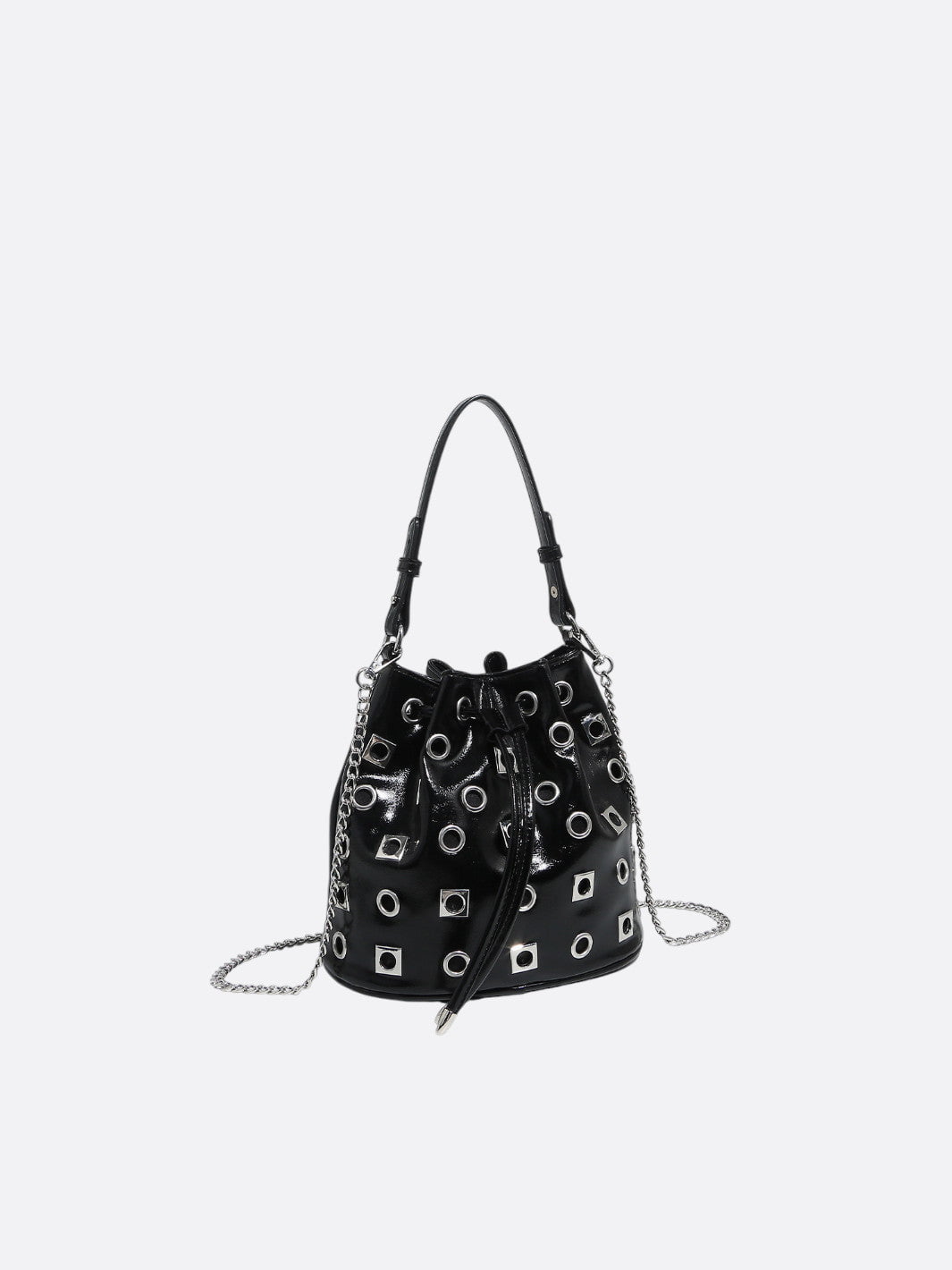 Sac seau œillet noir avec bandoulière chaine