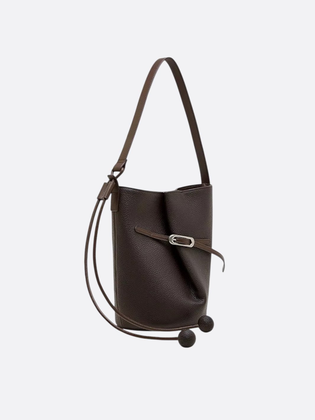 sac seau cuir marron foncé