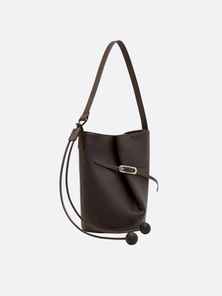 sac seau cuir marron foncé