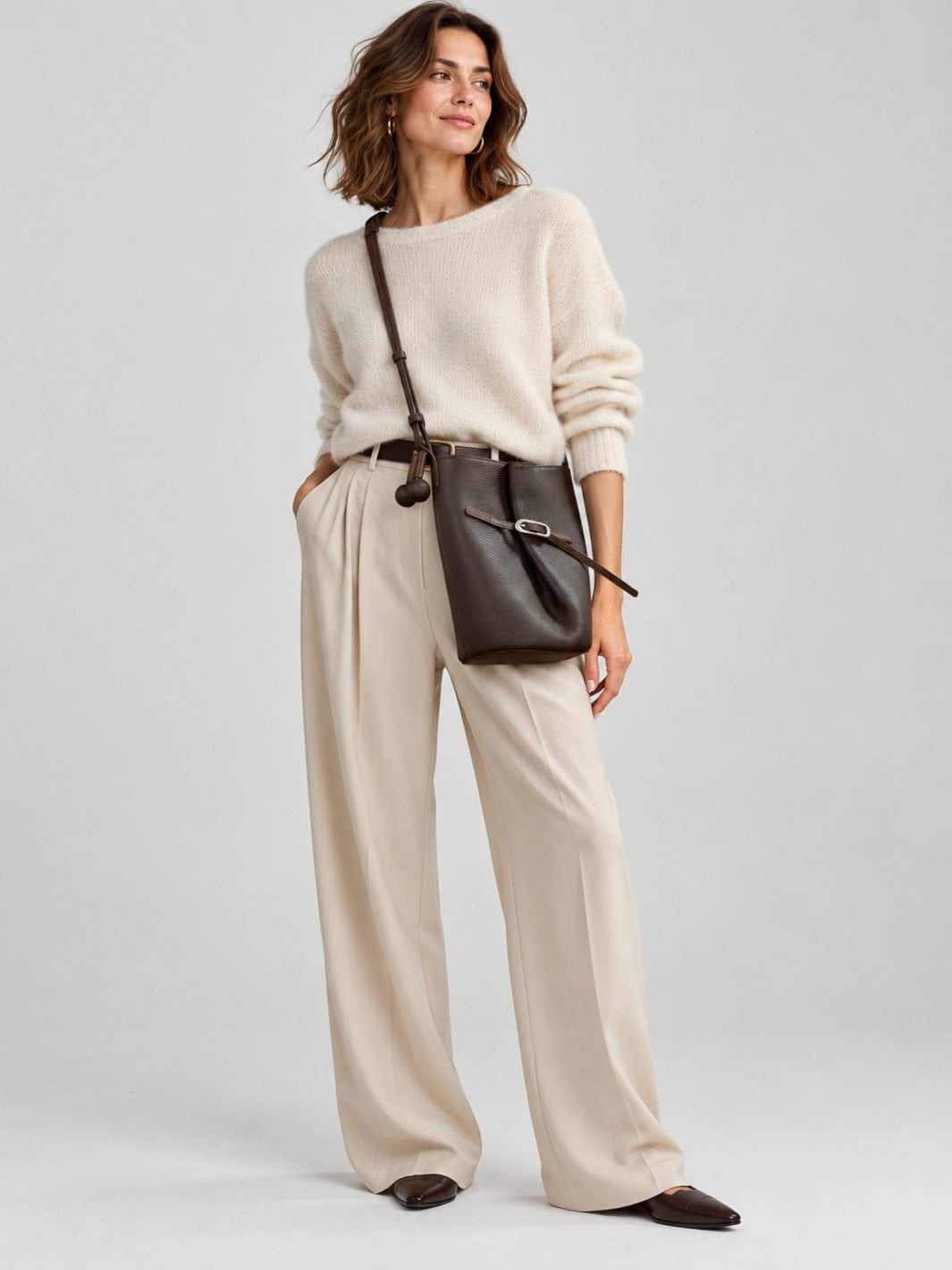 sac seau cuir marron femme