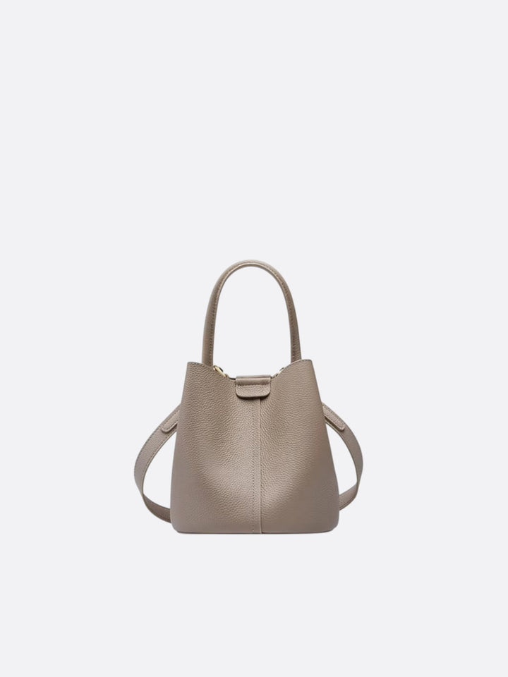 sac seau cuir grainé grège