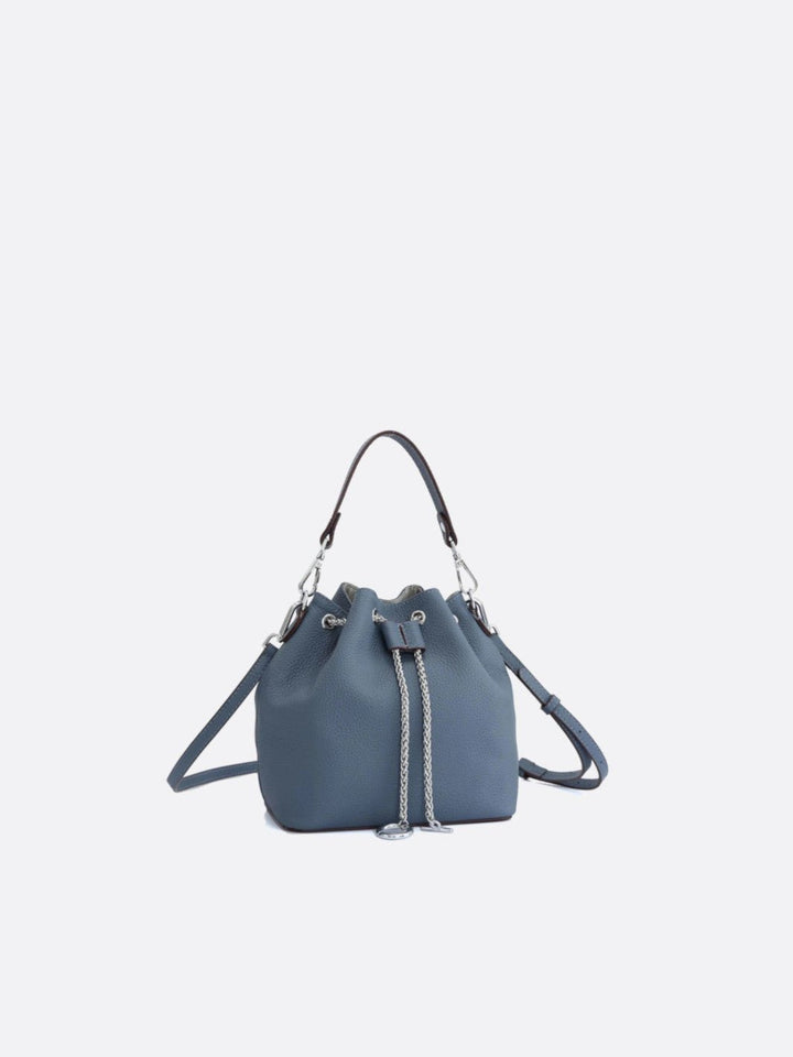 Sac seau bleu canard cuir grainé