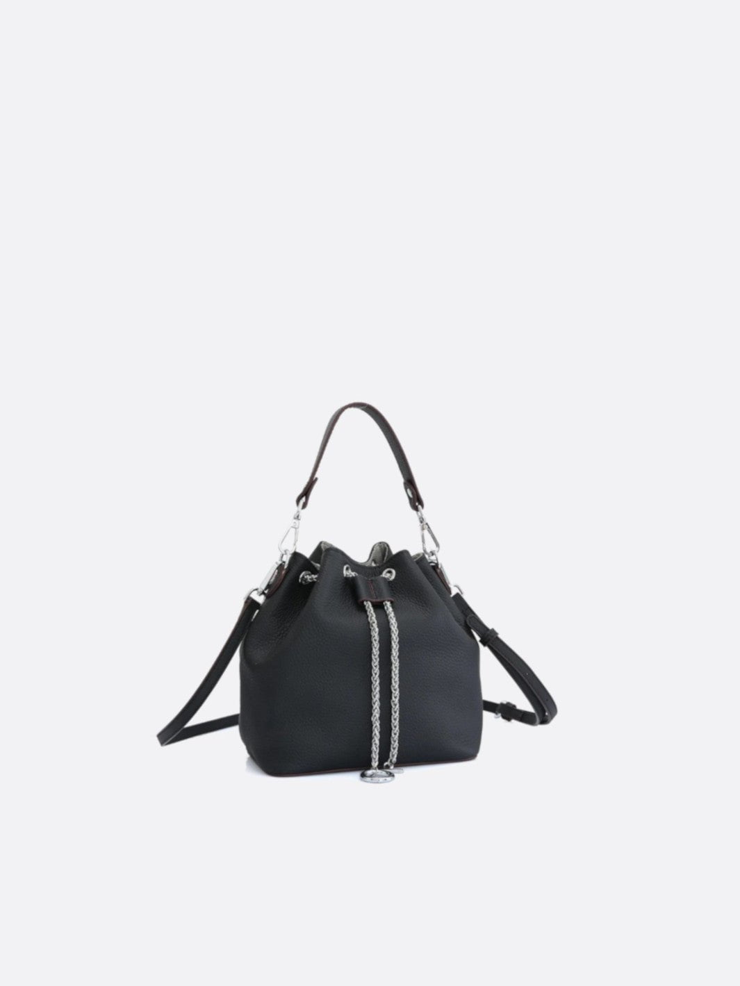 Sac seau noir cuir grainé