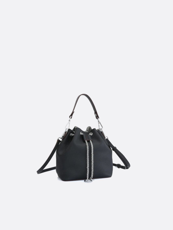 Sac seau noir cuir grainé