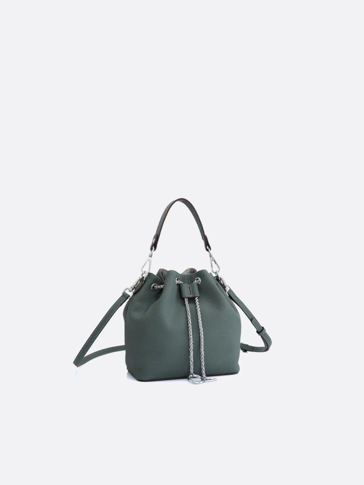 Sac seau vert foncé cuir grainé
