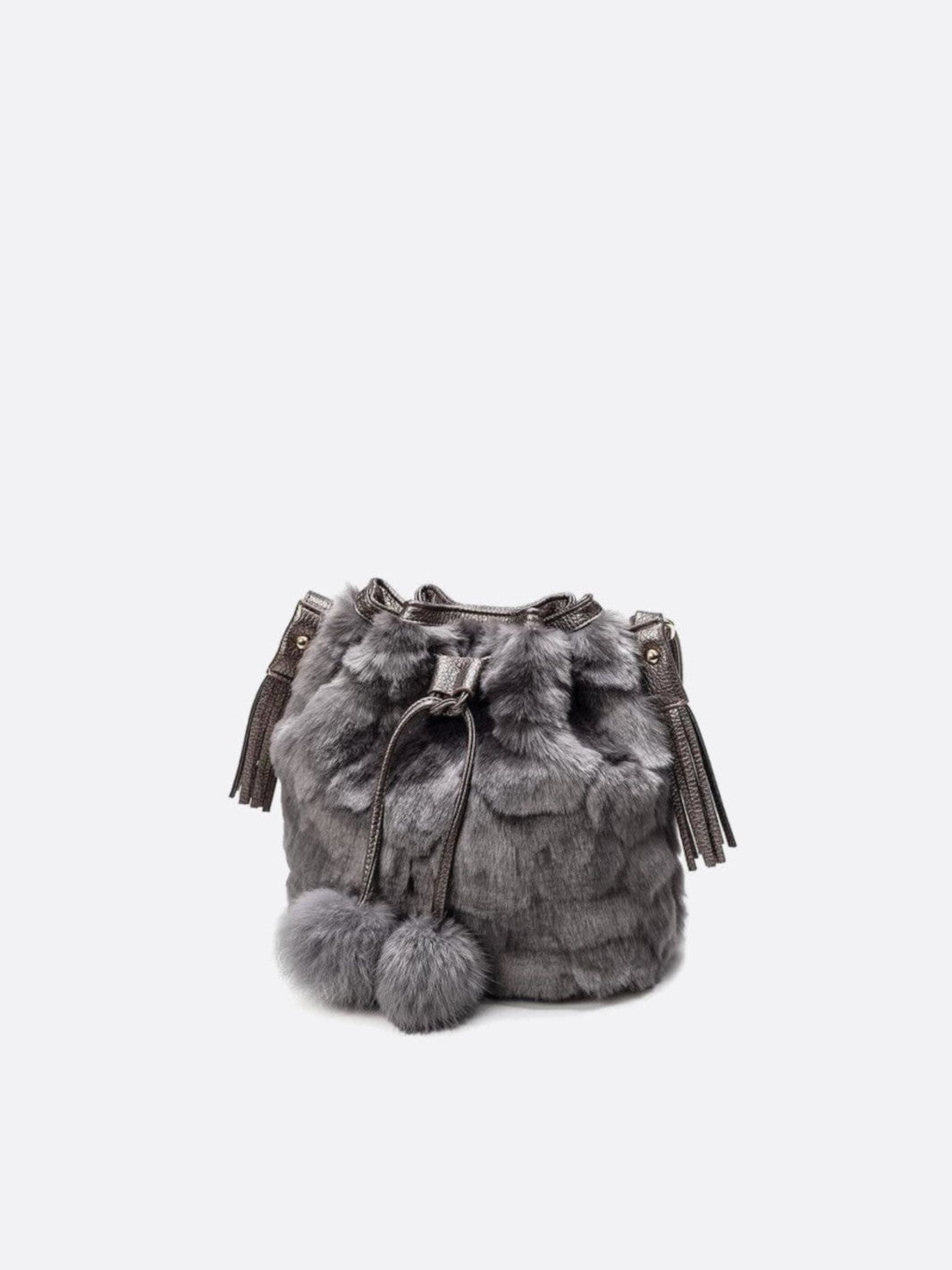 Sac seau gris fausse fourrure