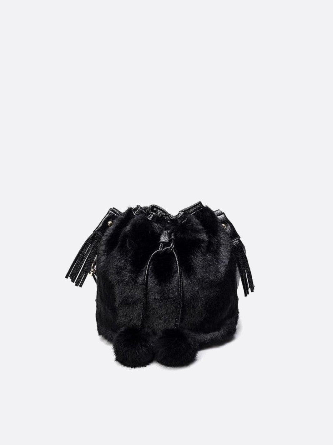 Sac seau noir fausse fourrure