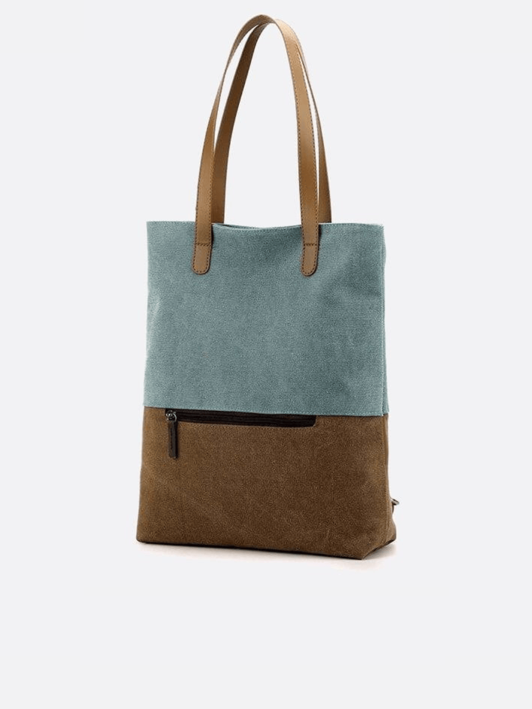 Sac turquoise toile porté épaule et dos