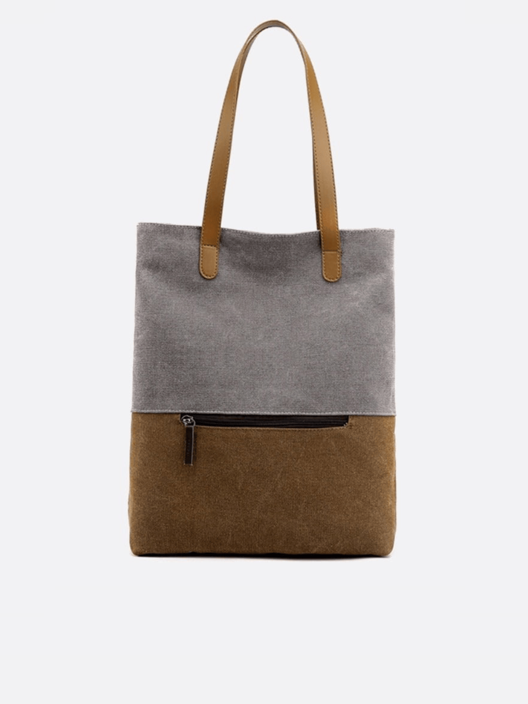 Sac toile gris porté épaule et dos
