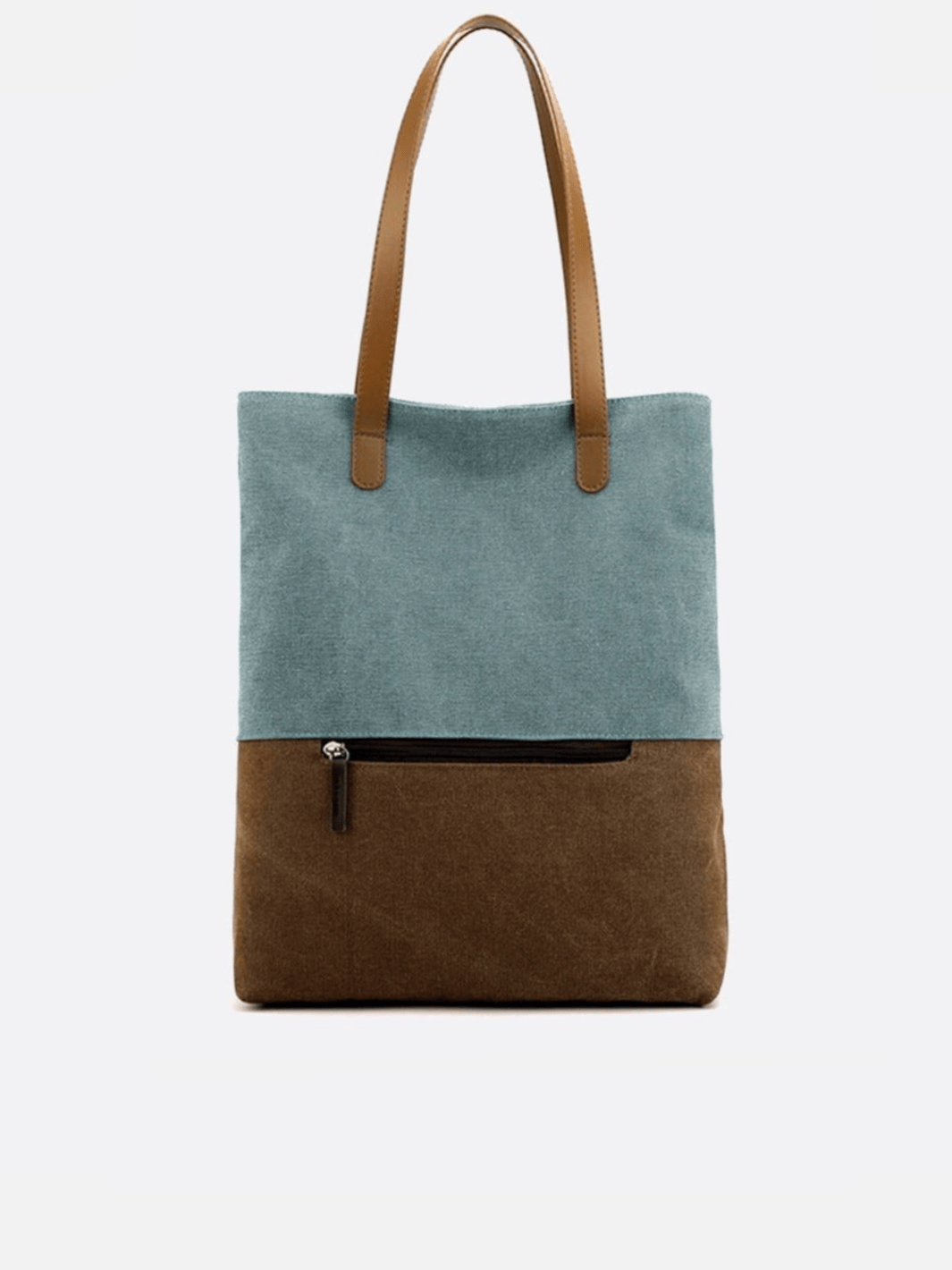 Sac toile turquoise porté épaule et dos