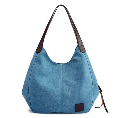 grand sac porté épaule fourre tout en toile bleu