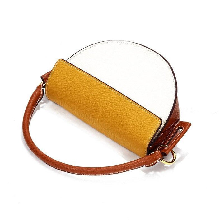 Two-tone leather half-moon handbag