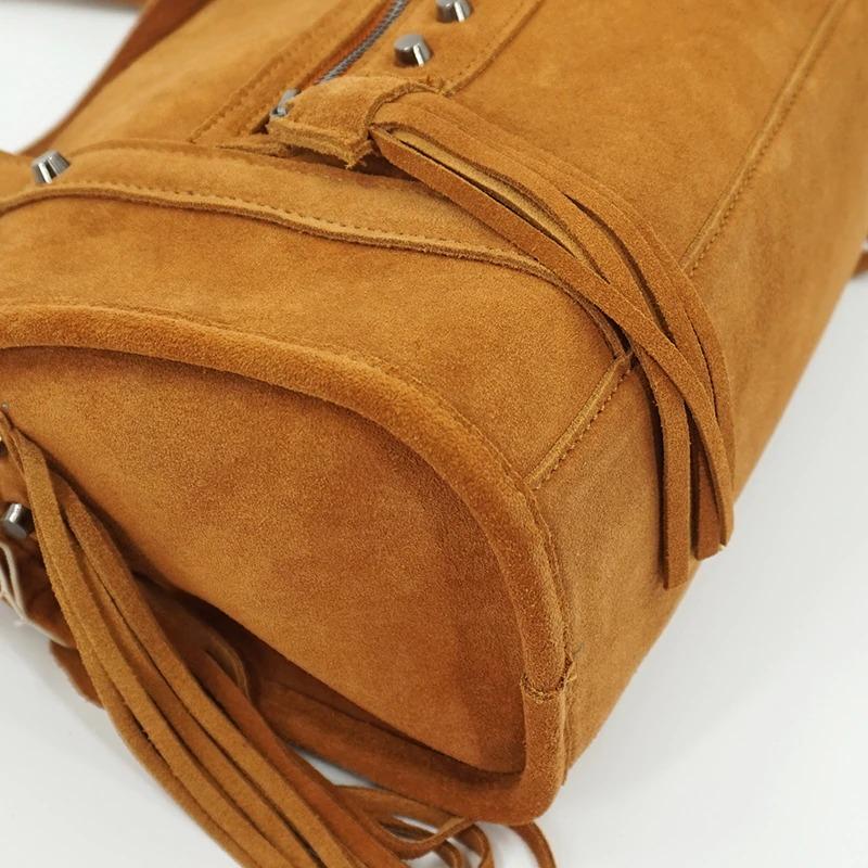 Suede leather handbag