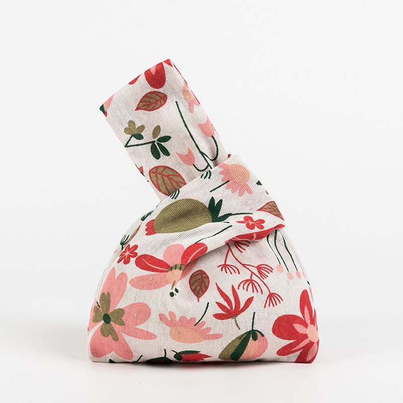 sac à main japonais coton et lin fleur rouge