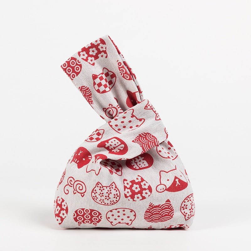 sac à main japonais coton et lin chat rouge