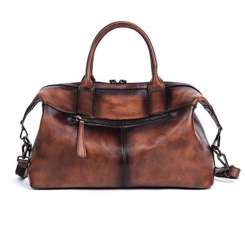 sac à main cuir vintage marron avec poche extérieure à fermeture éclair