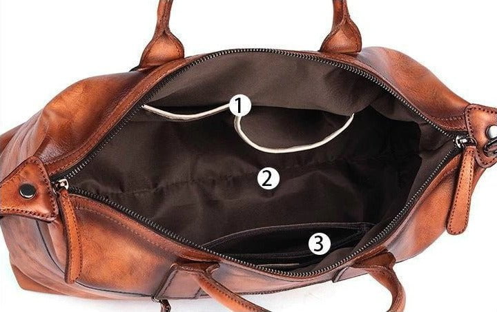 sac à main cuir vintage avec poches intérieures