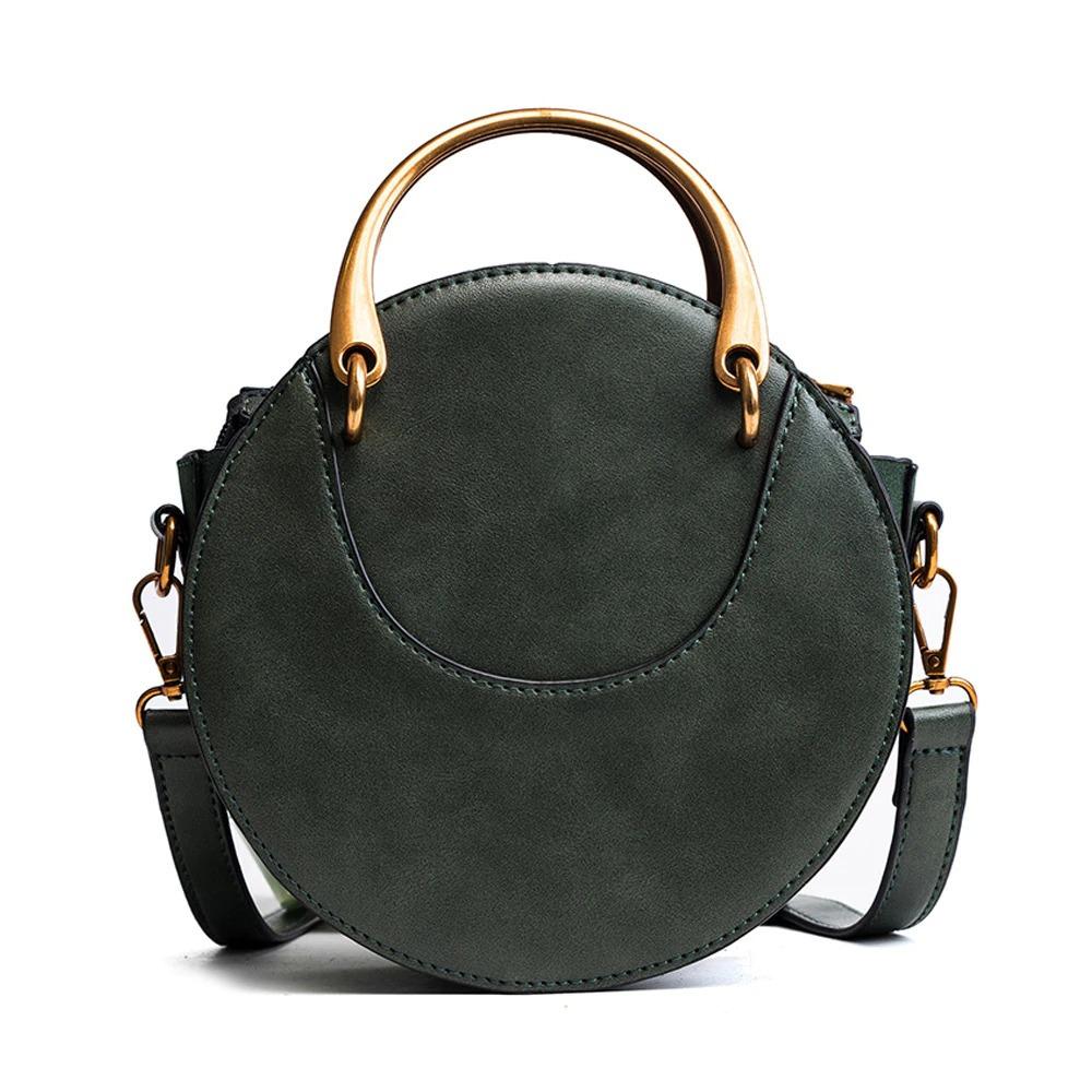 Round leather handbag with shoulder strap 