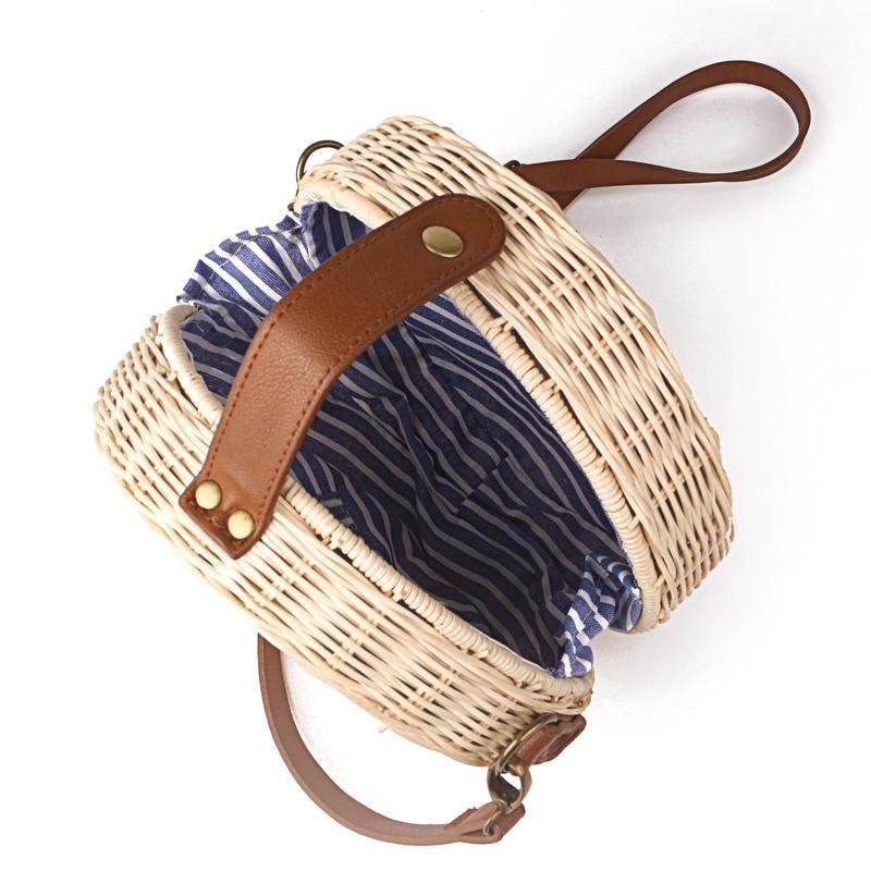 Rattan bag with shoulder strap