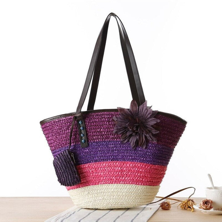 sac cabas paille avec fleur violet