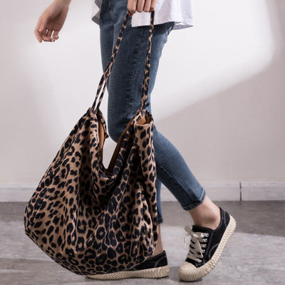 grand sac cabas léopard en toile